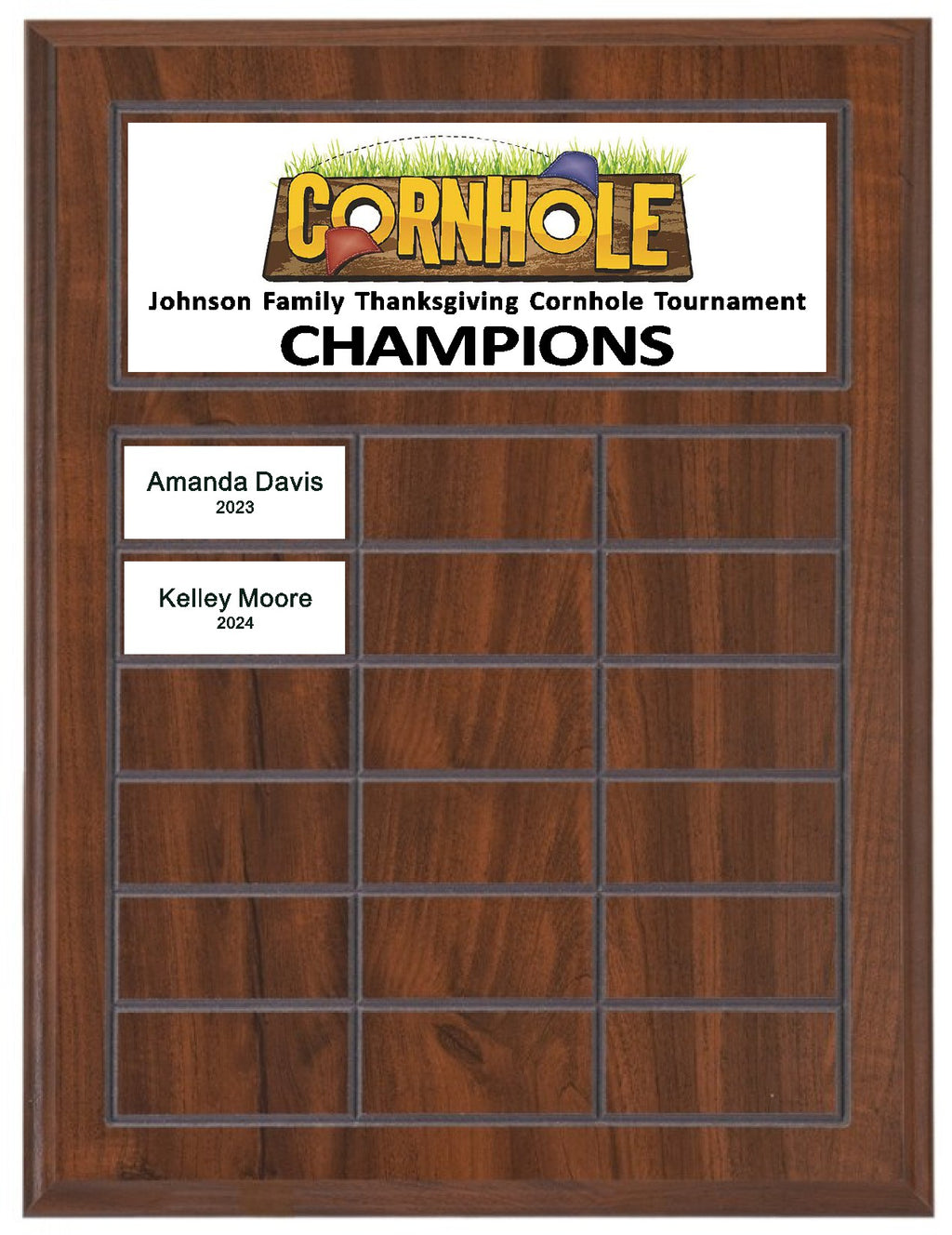 Routed Full-Color Perpetual Plaque, Brown with 18 White Full-Color Plates