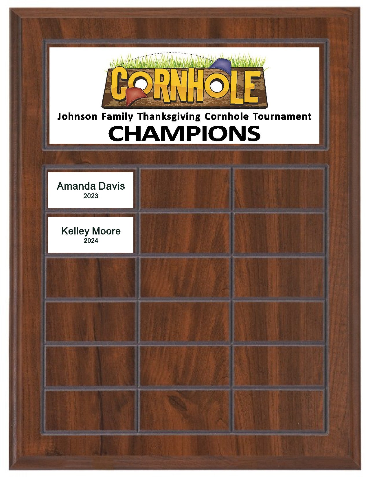 Routed Full-Color Perpetual Plaque, Brown with 18 White Full-Color Plates