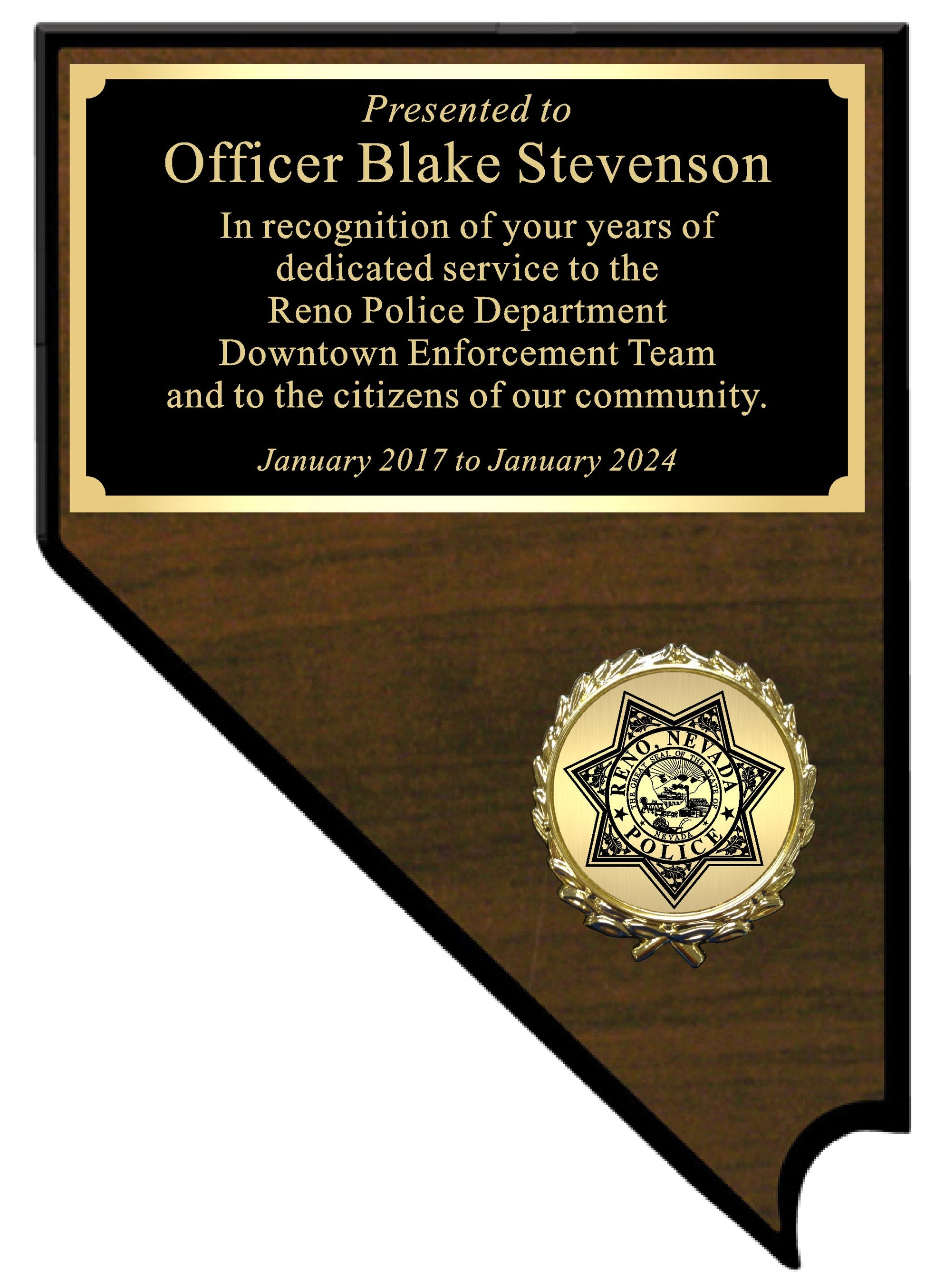 Downtown Enforcement Team Nevada Plaque