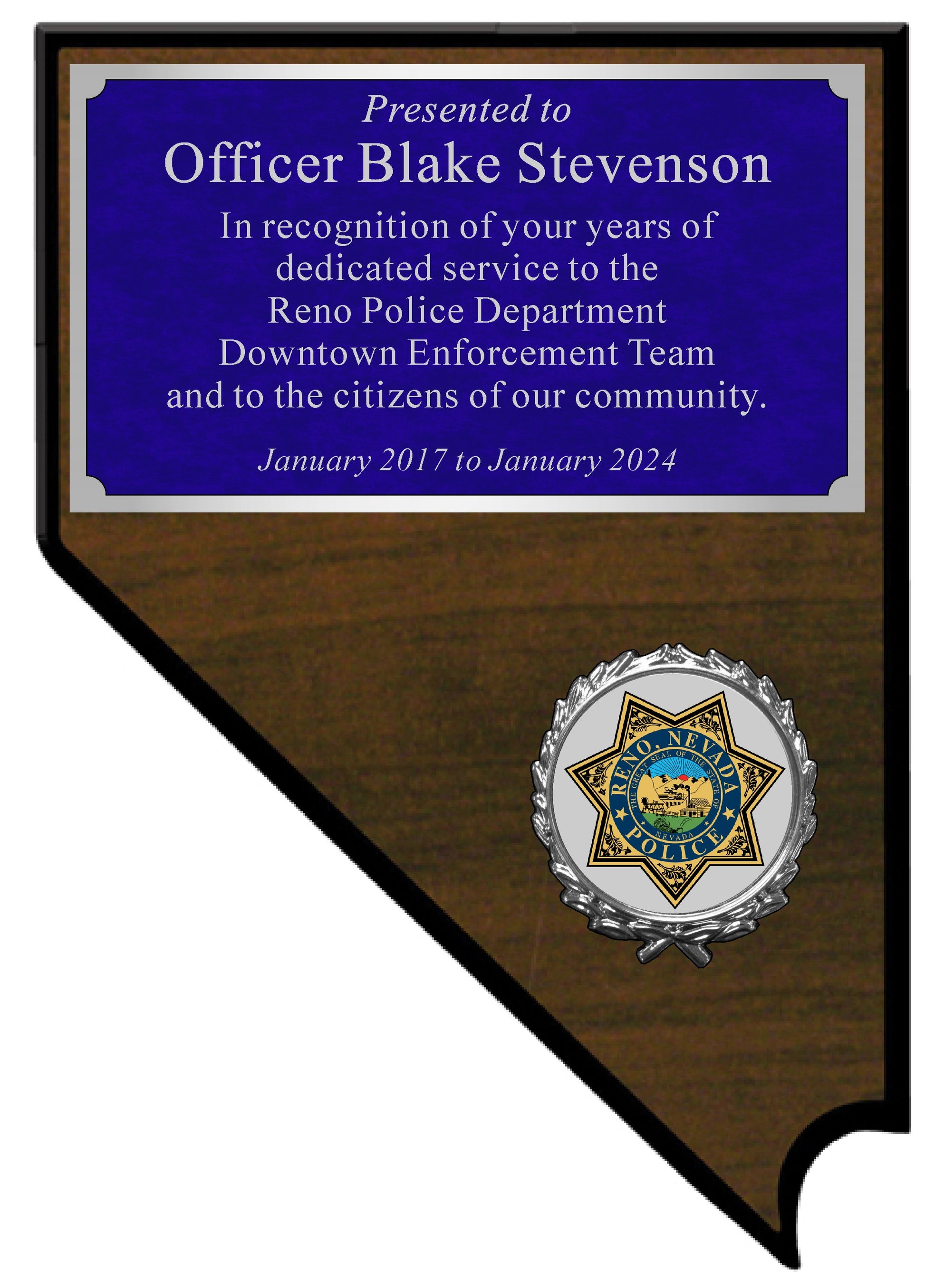 Downtown Enforcement Team Nevada Plaque