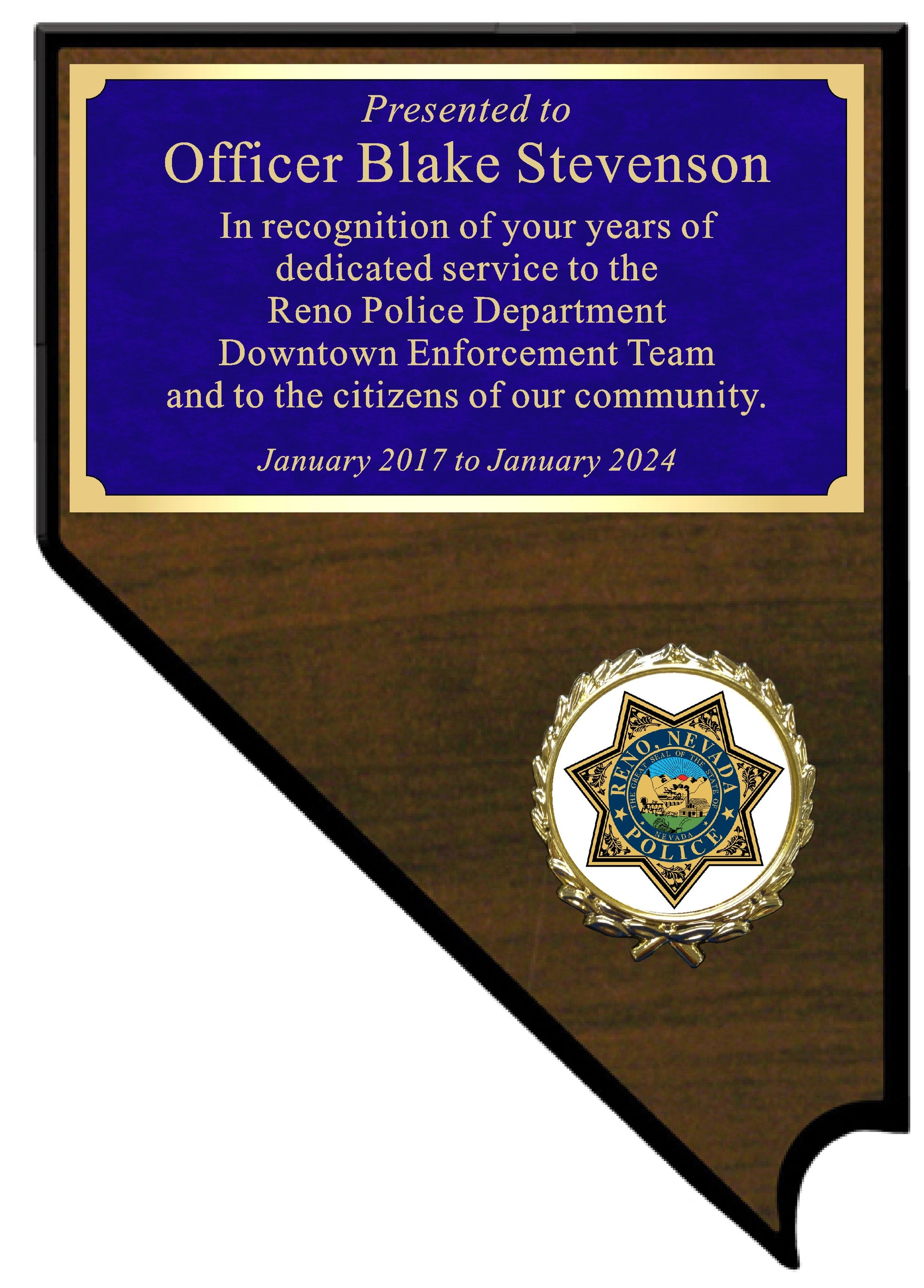 Downtown Enforcement Team Nevada Plaque