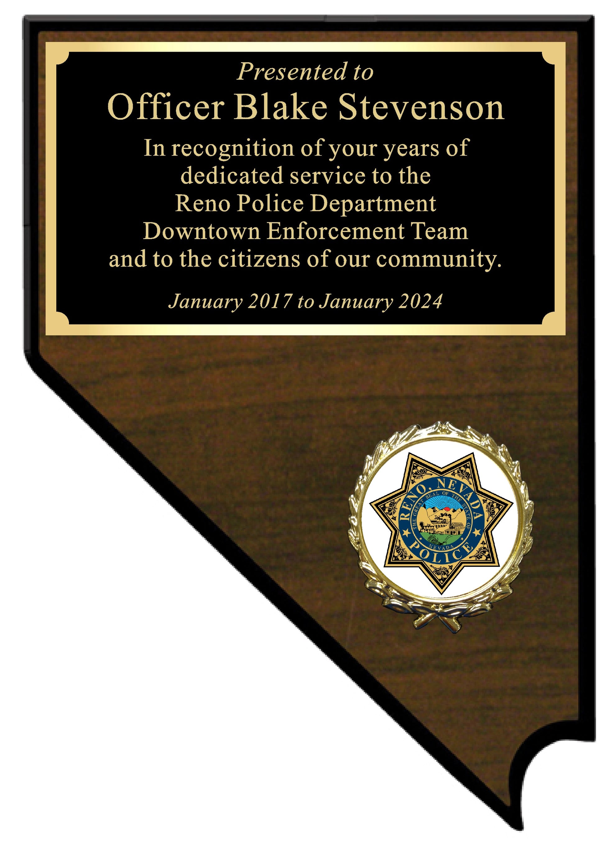 Downtown Enforcement Team Nevada Plaque