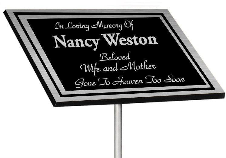 Silver cast aluminum plaque with raised double border and stake mount
