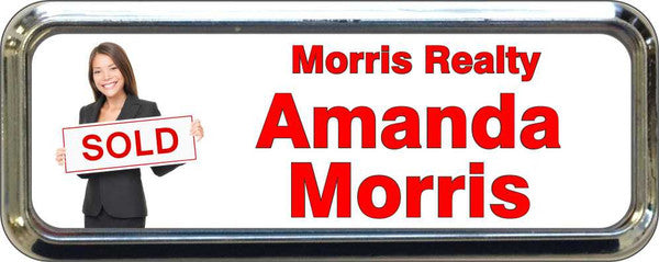 Silver Plastic 1" x 3 Name Badge with Round Corners
