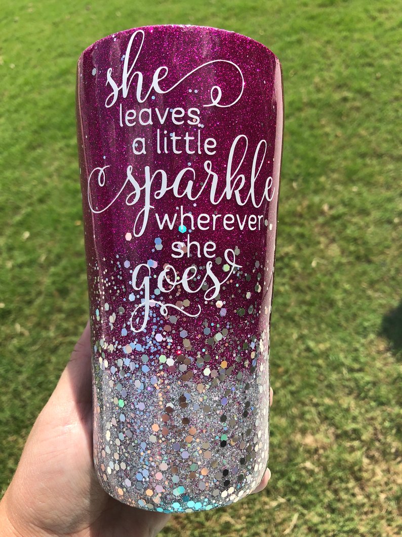 Magenta and Silver Glitter Tumbler