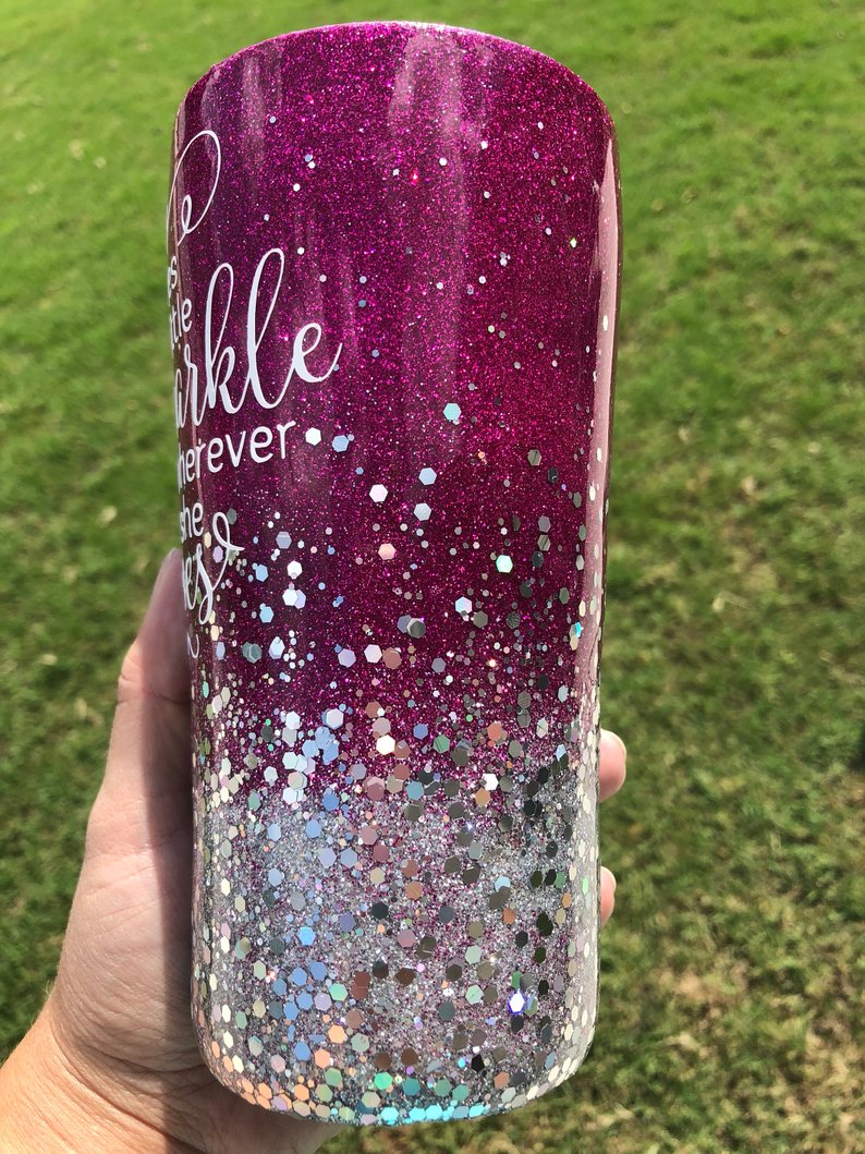 Magenta and Silver Glitter Tumbler
