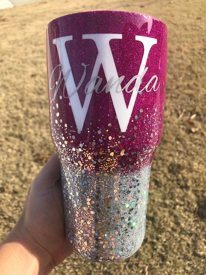 Magenta and Silver Glitter Tumbler