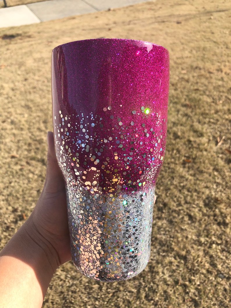 Magenta and Silver Glitter Tumbler