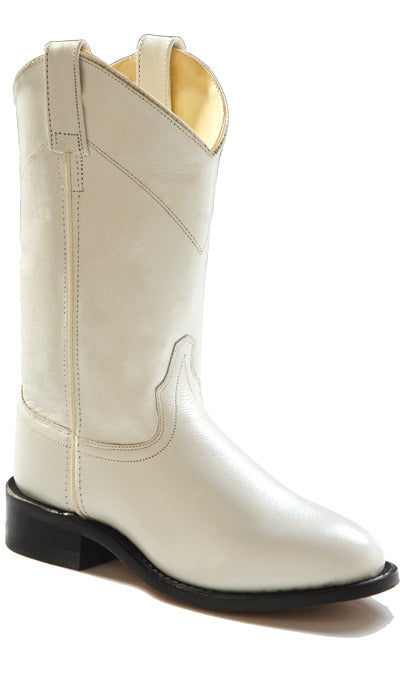 White Leather Roper Style Cowboy Boots