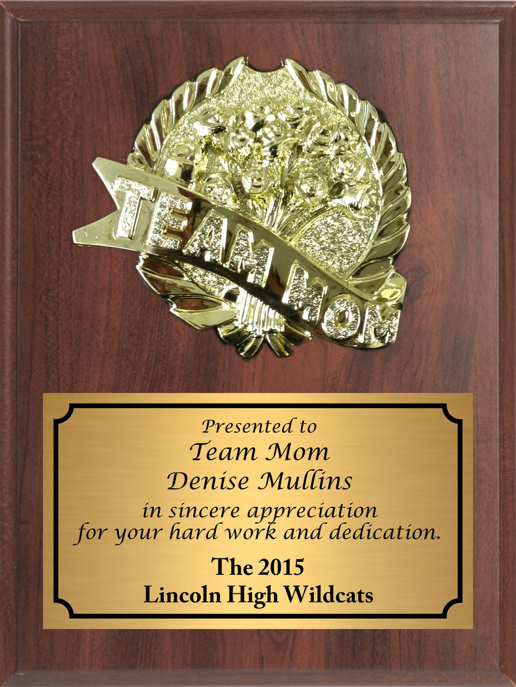 Economy Heat Transfer Team Mom Plaque with Gold Plate