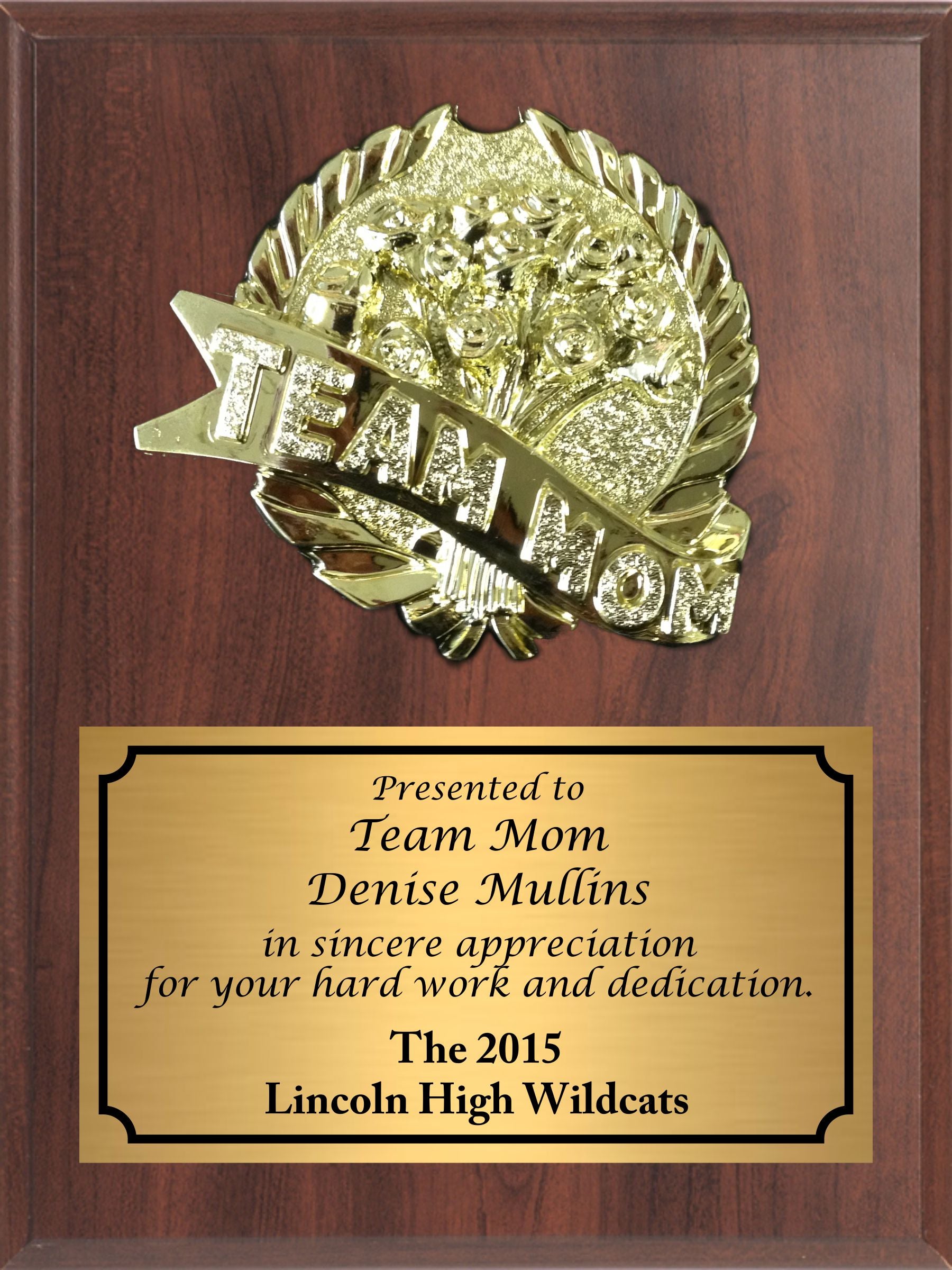 Economy Heat Transfer Team Mom Plaque with Gold Plate
