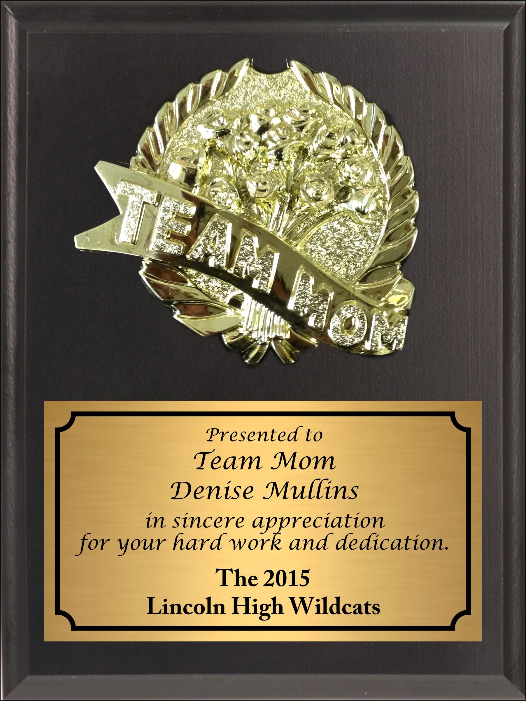Economy Heat Transfer Team Mom Plaque with Gold Plate