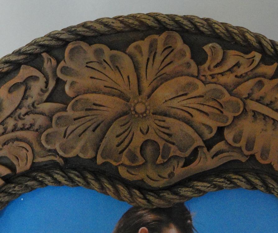 Tooled Leather Look Heart Frame, Brown