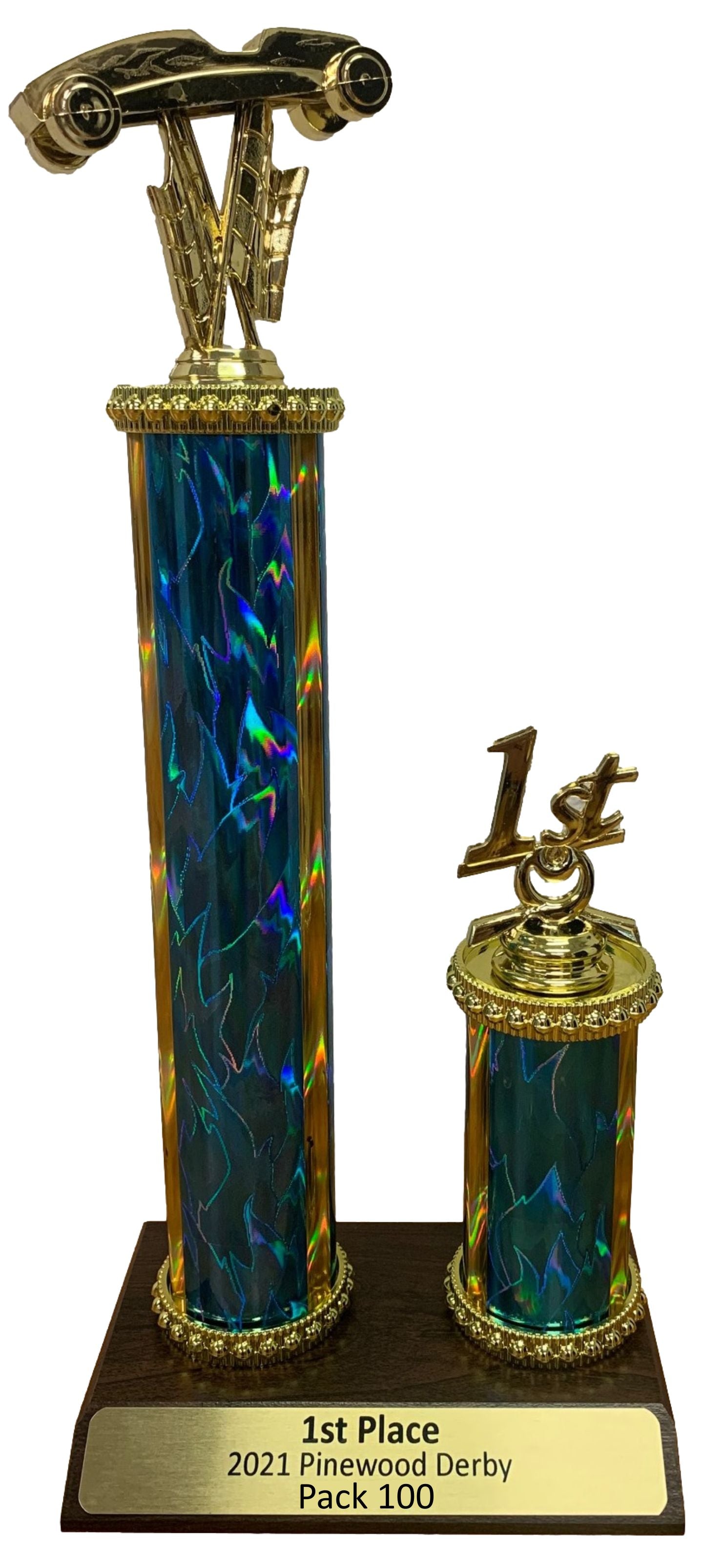 1st Place Pinewood Derby Trophy, Brown Wood Base