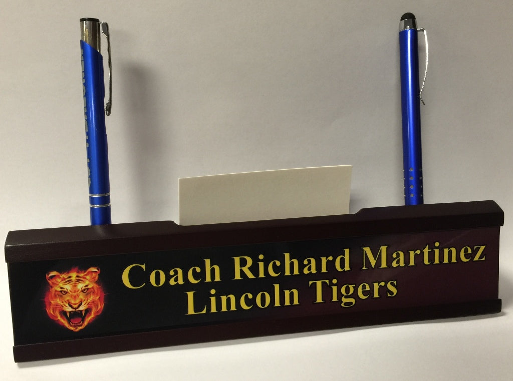 Mahogany Desk Wedge with Slots For Business Cards/Pens