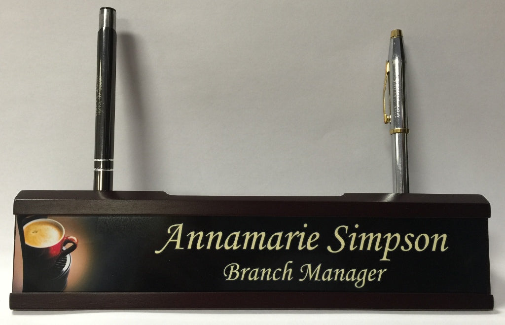 Mahogany Desk Wedge with Slots For Business Cards/Pens