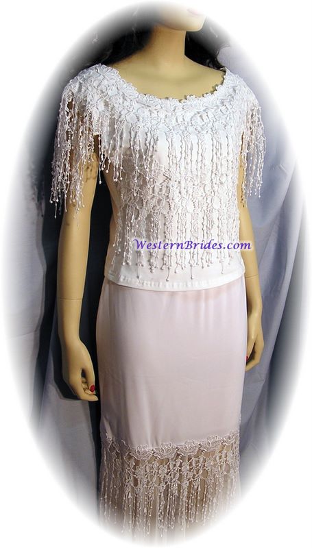 Fringed Rose Lace Skirt, White