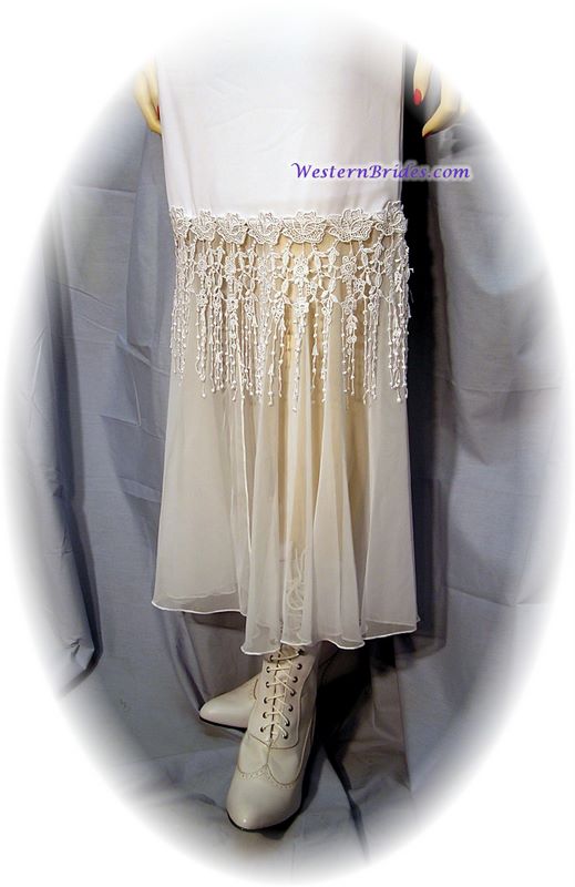 Fringed Rose Lace Skirt, White