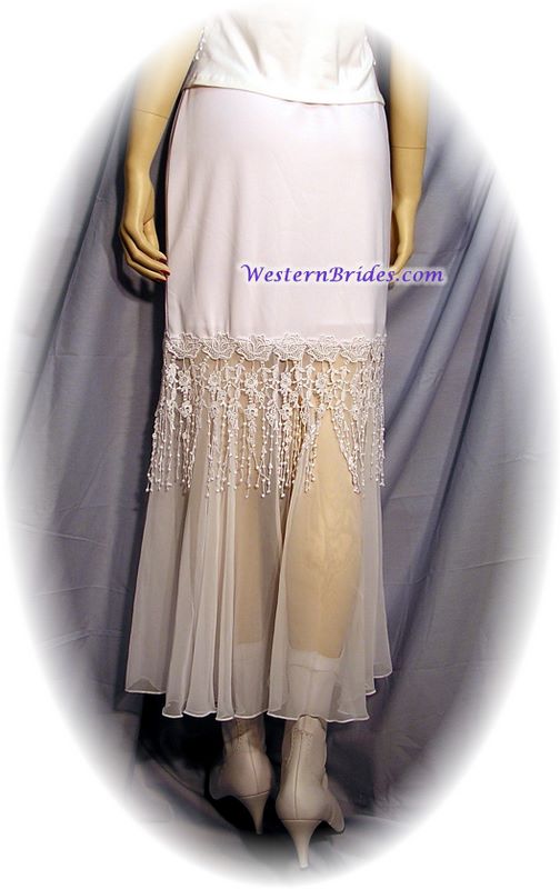 Fringed Rose Lace Skirt, White