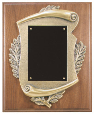 Walnut Plaque with Scroll Frame & plate
